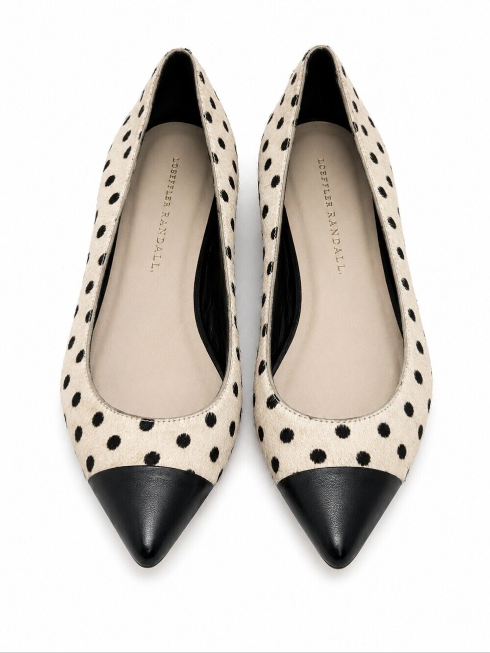LOEFFLER RANDALL NATALIE CAP-TOE CALFHAIR POLKA-DOT FLATS SZ7